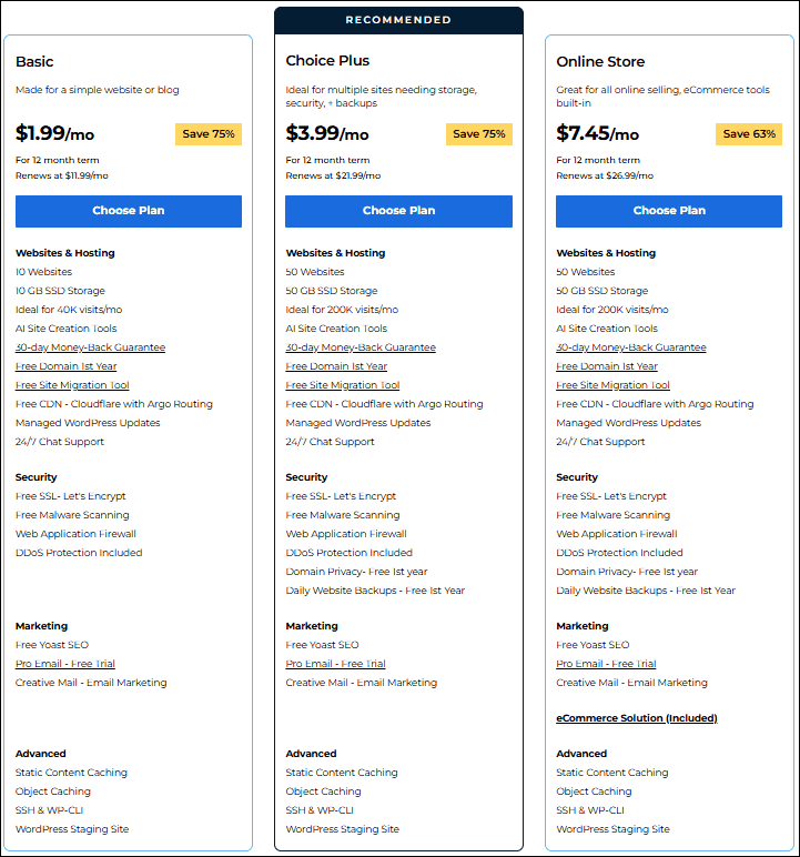 Bluehosting Webhosting Plans