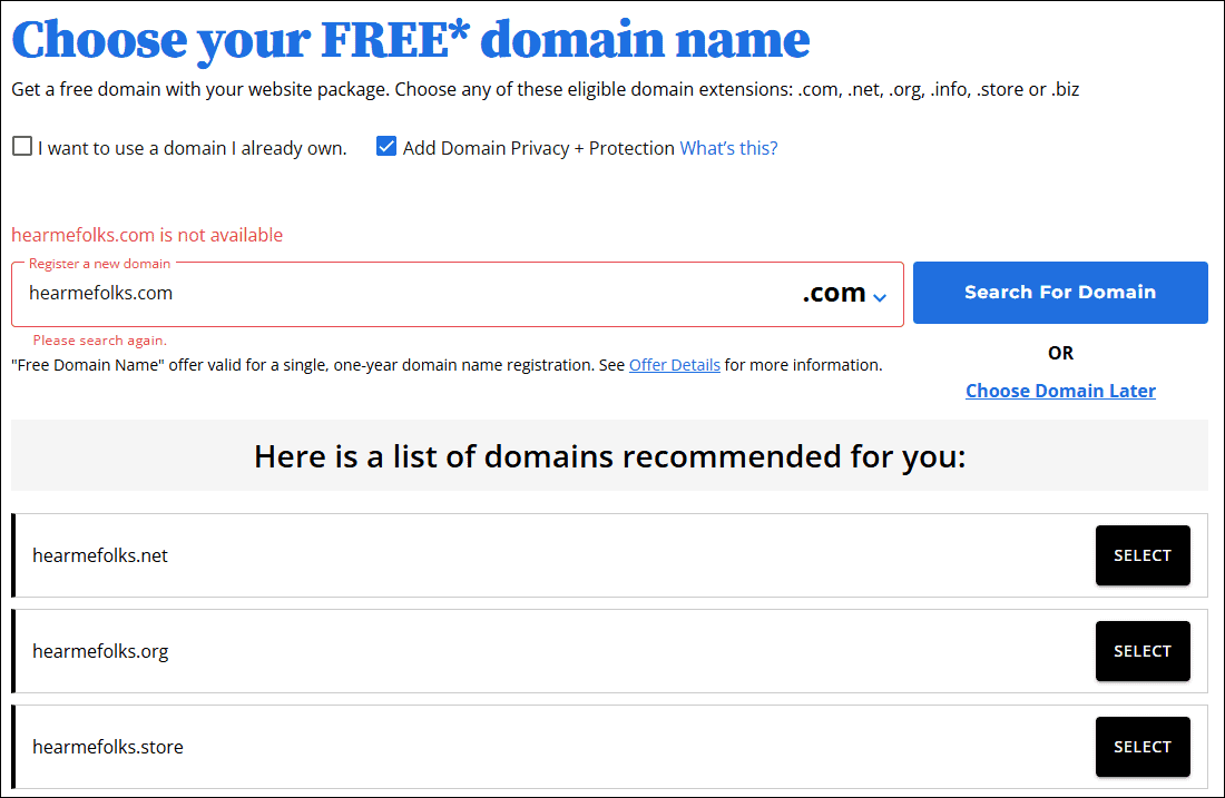 Domain Name Not Available