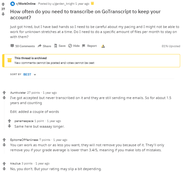 Gotranscript Service Reviews on Reddit