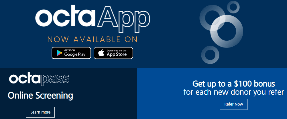 Get Paid to donate plasma with Octa App 