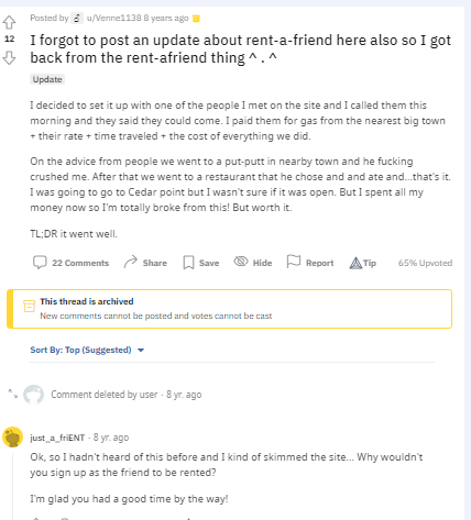 Rentafriend Reviews on Reddit