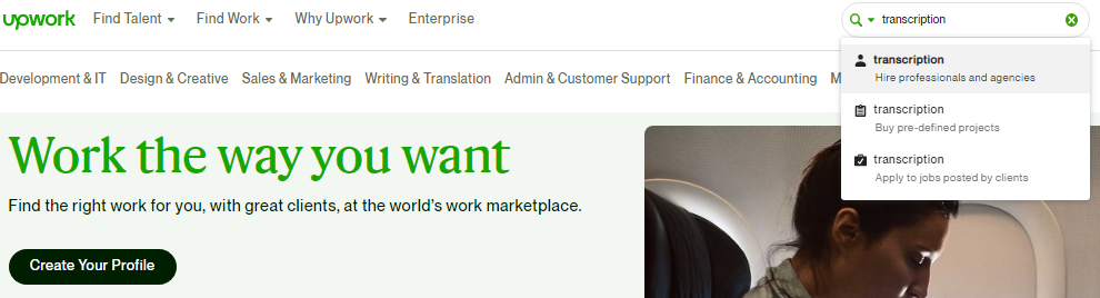 Upwork for online transcription jobs