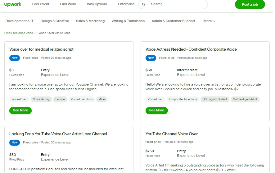 Voice Over Jobs on Upwork