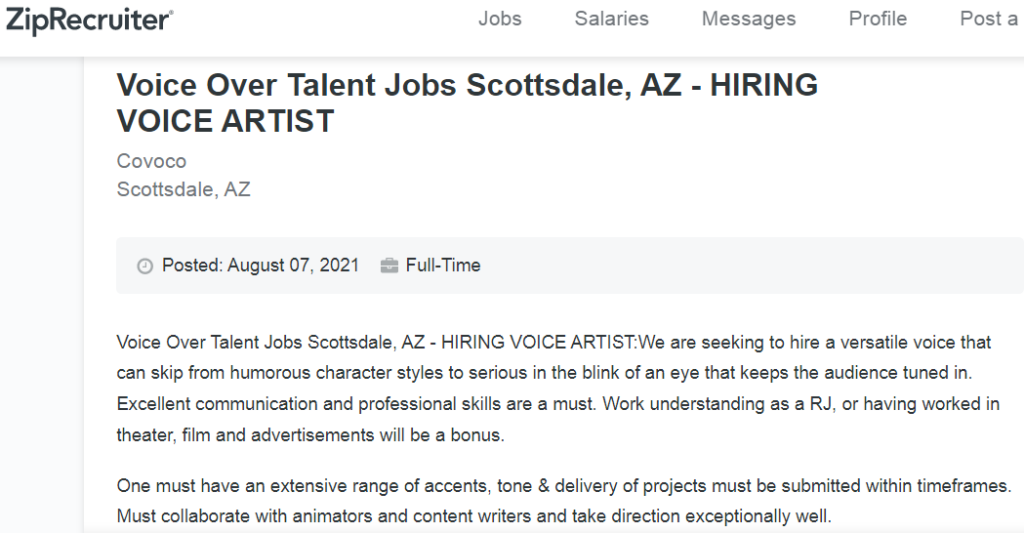 Voice Over Jobs on ZipRecruiter