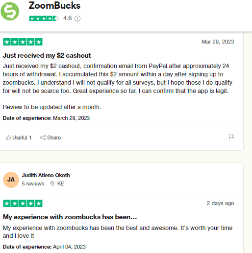 Positive Zoombucks User Reviews