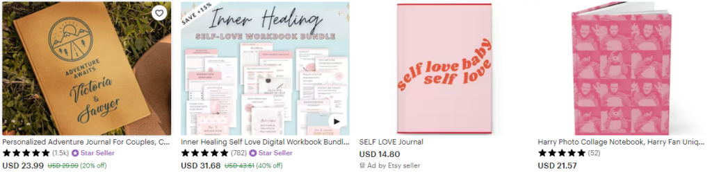 Price of Journals on Etsy