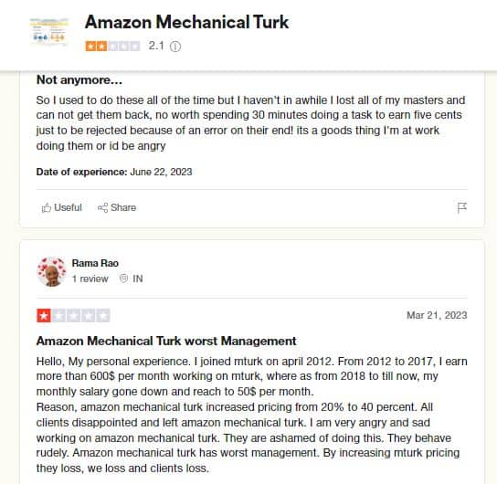 Amazon MTurk Negative Reviews