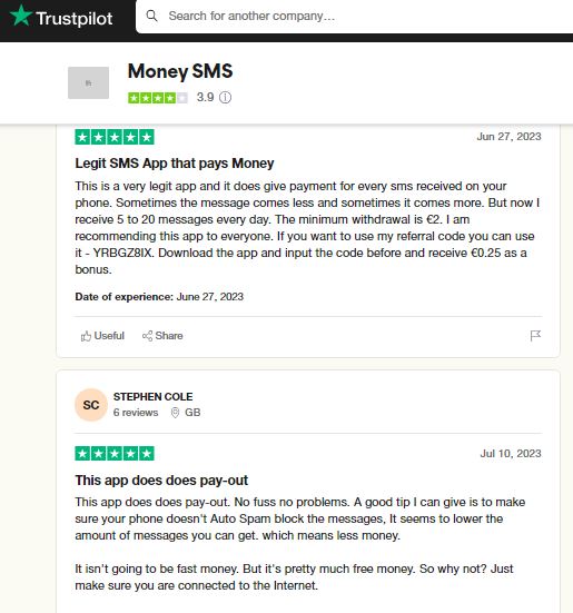 Money SMS Reviews on Trustpilot